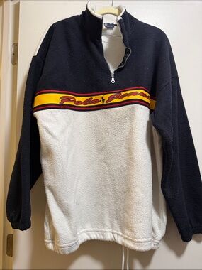 Ralph Lauren Black & White Zip-Up Sherpa with Yellow and Red Stripe